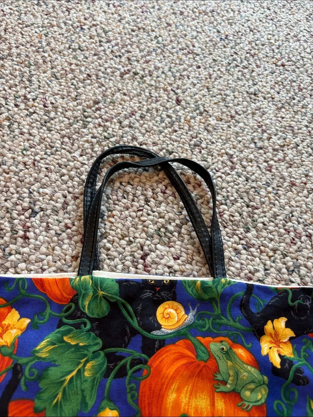Halloween Pumpkin Print Treat Bag - Orange/Black. Handmade